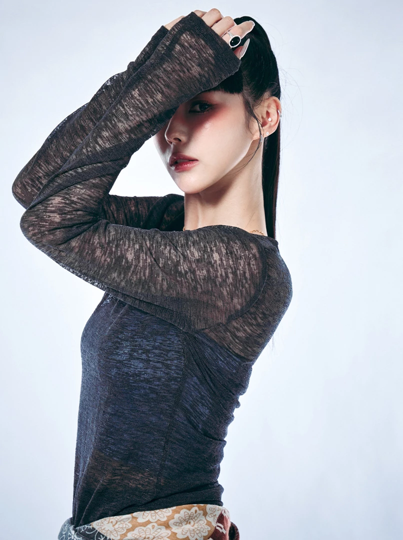 V領半透視微辣上衣