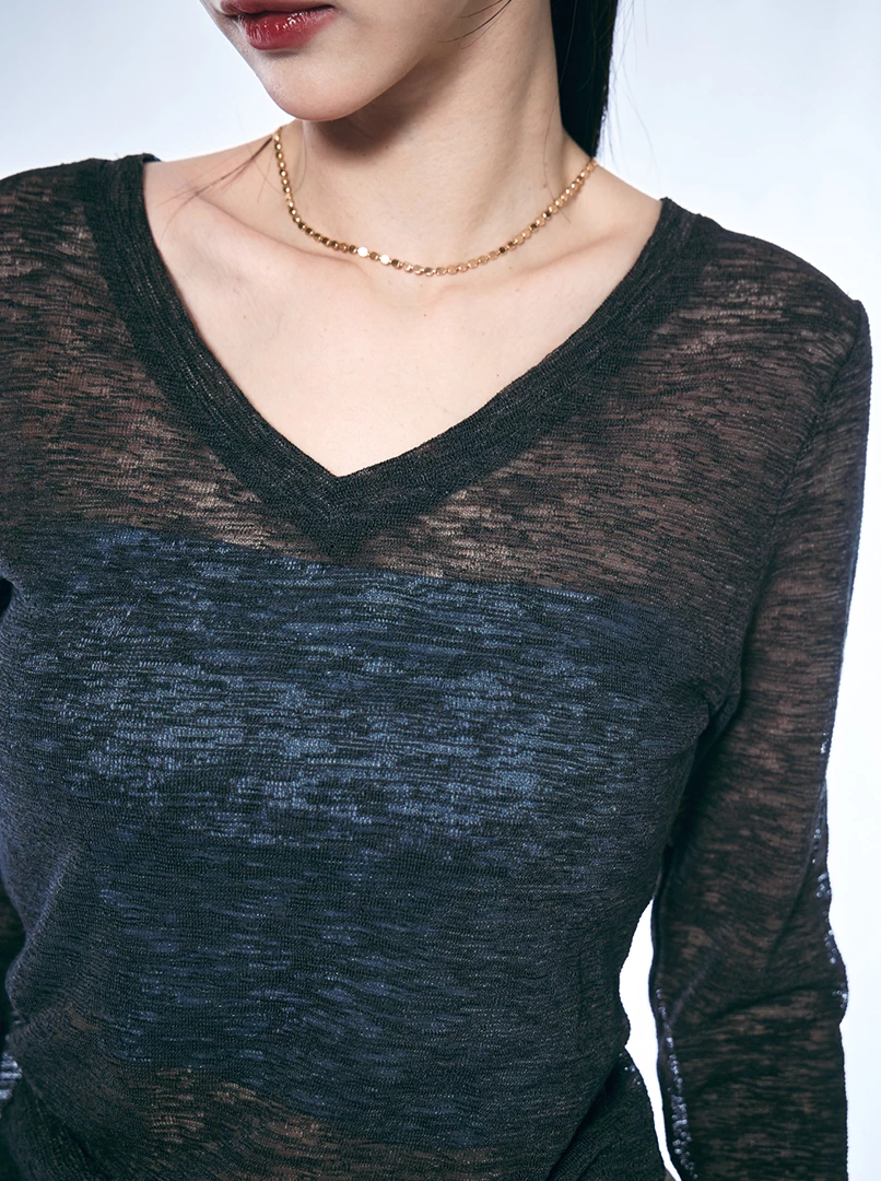 V領半透視微辣上衣