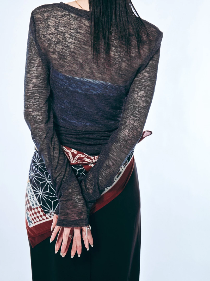 V領半透視微辣上衣