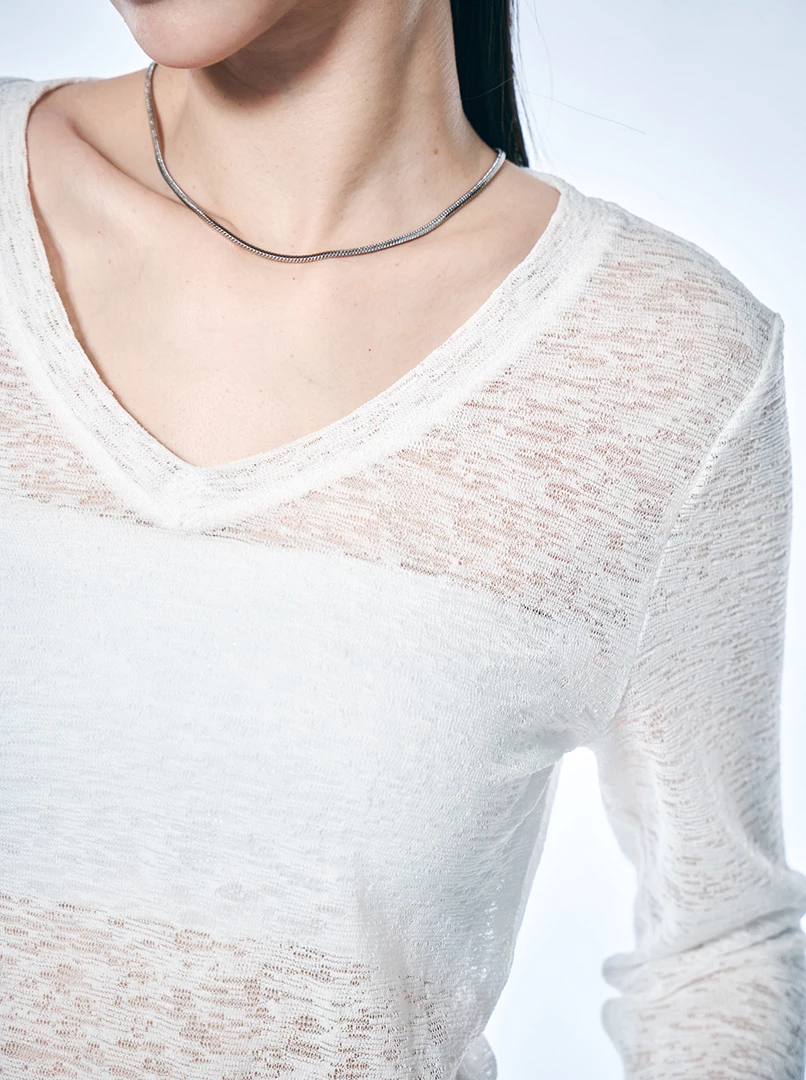 V領半透視微辣上衣