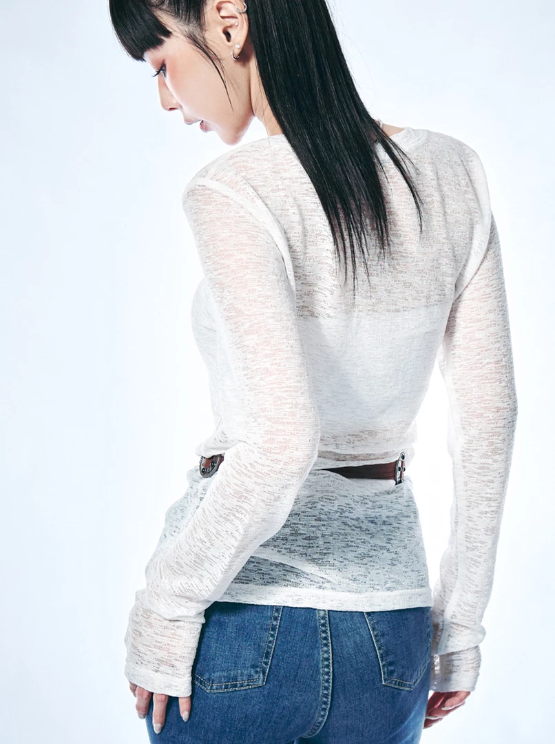 V領半透視微辣上衣