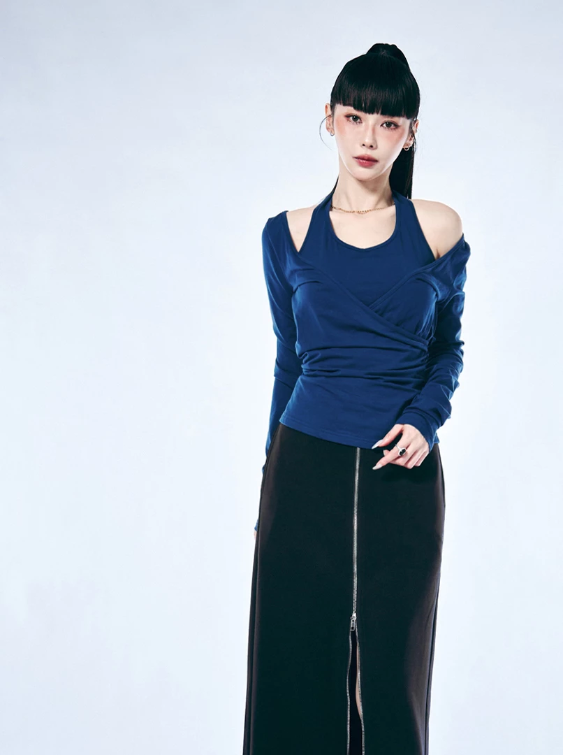 假兩件式內搭掛脖上衣