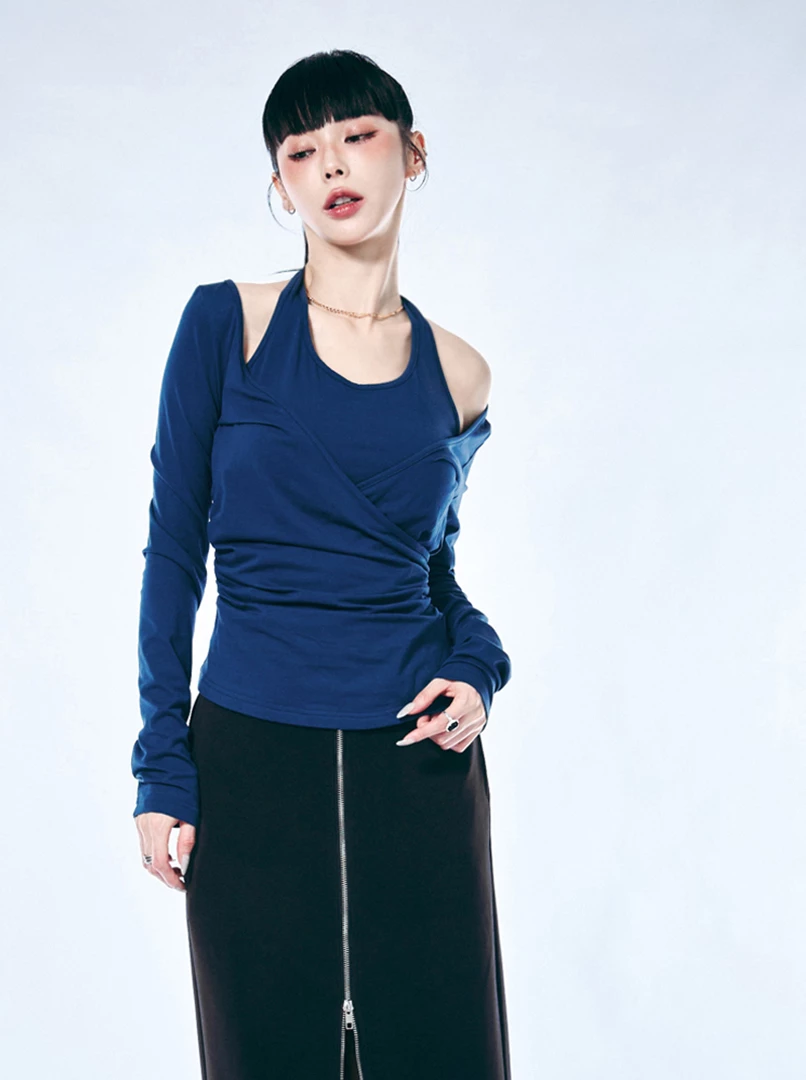 假兩件式內搭掛脖上衣