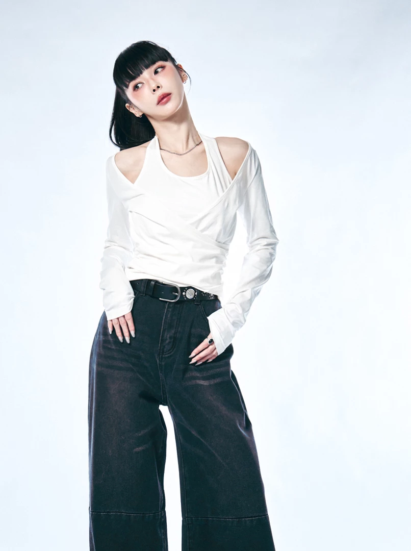 假兩件式內搭掛脖上衣