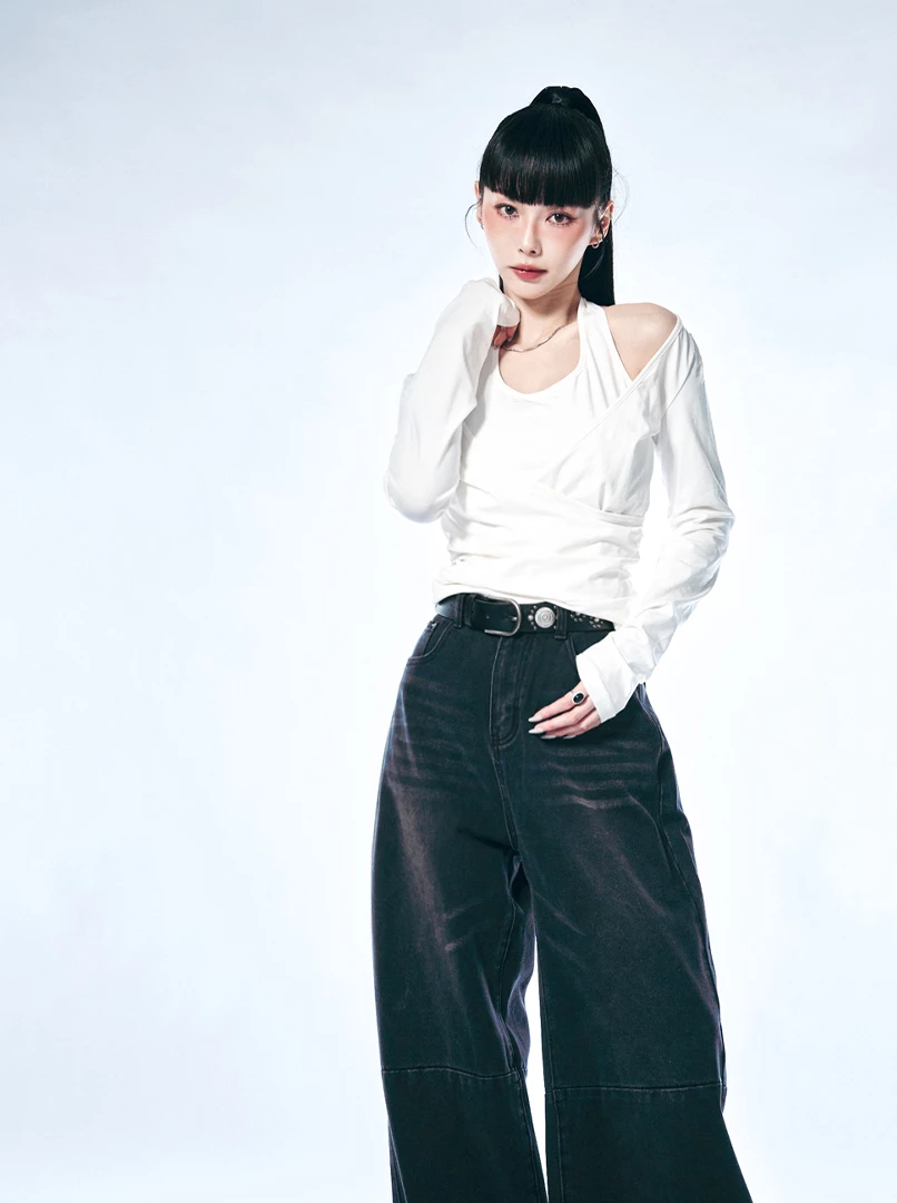 假兩件式內搭掛脖上衣