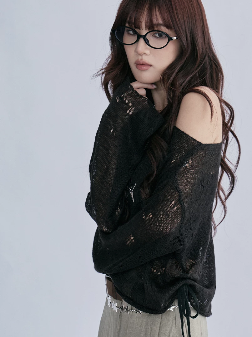 ins薄款一字肩抽皺上衣