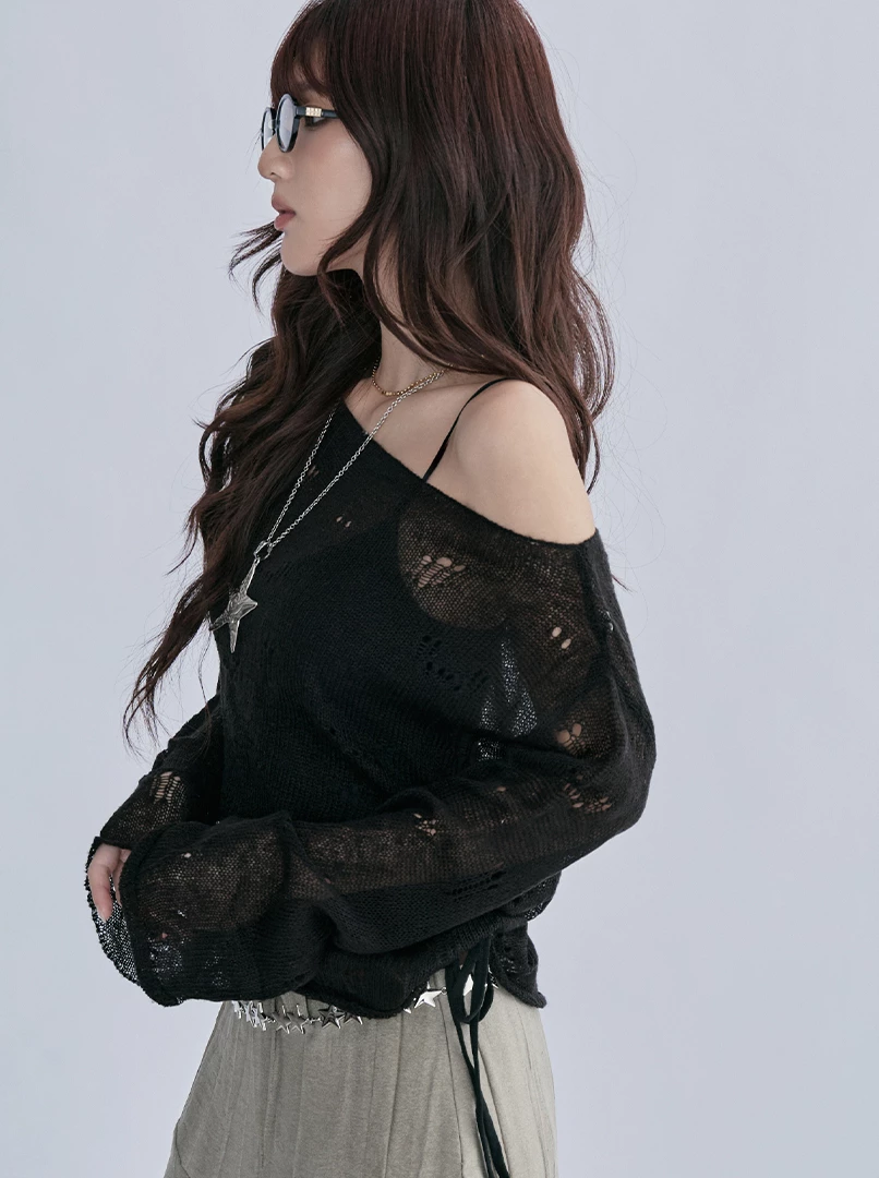 ins薄款一字肩抽皺上衣