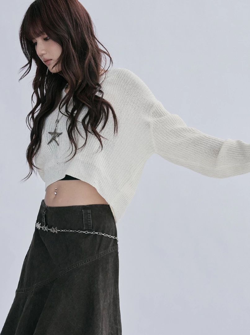 直紋小V領長袖針織衫