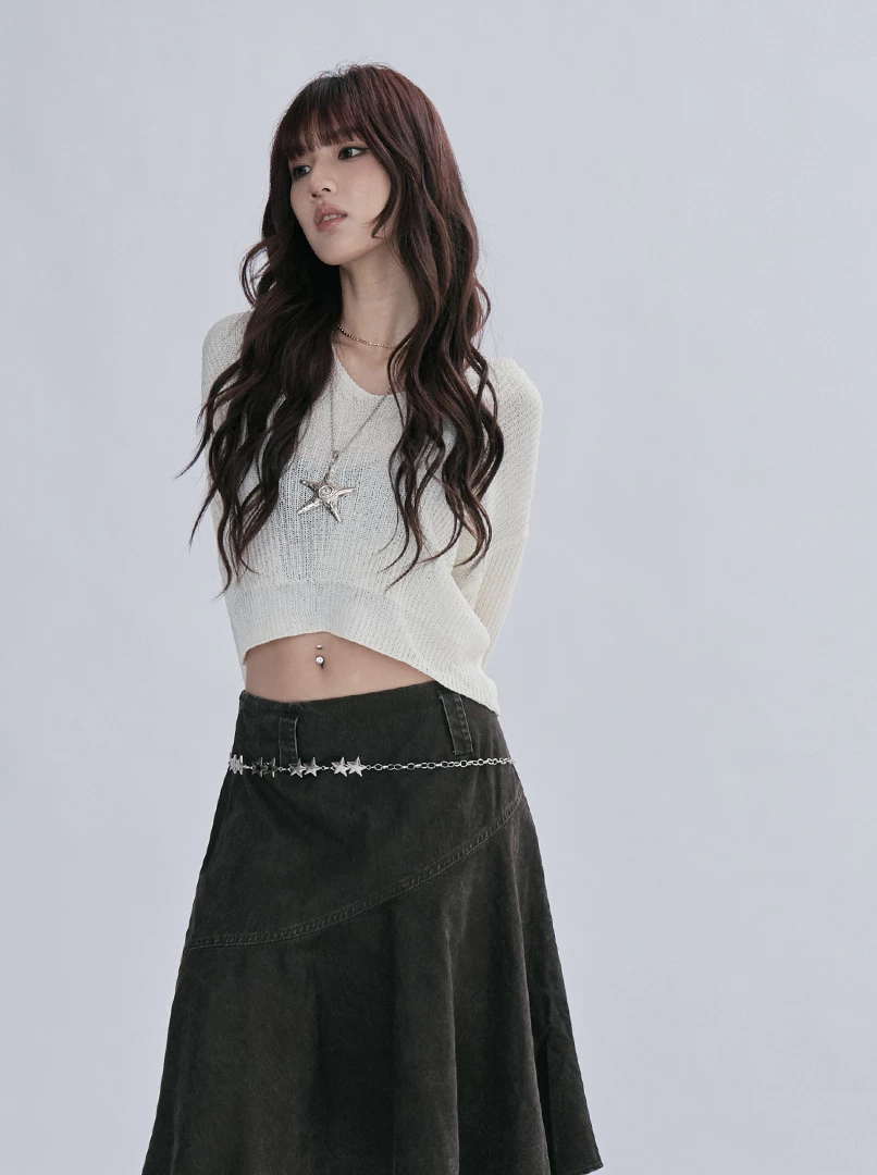 直紋小V領長袖針織衫