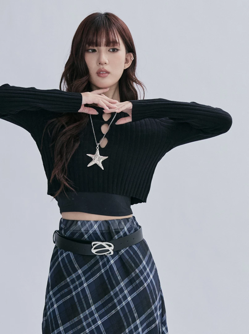 鏤空微辣針織長袖衫