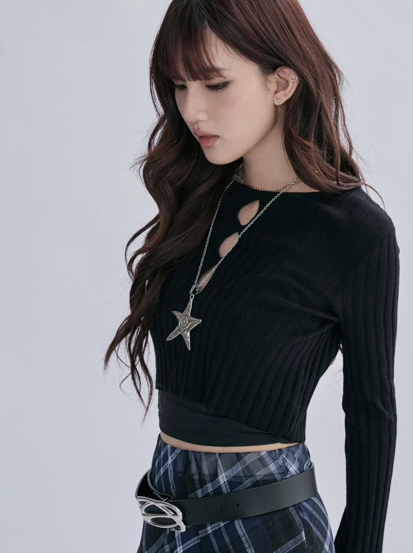 鏤空微辣針織長袖衫