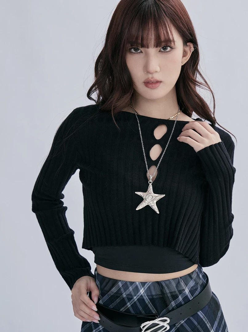 鏤空微辣針織長袖衫