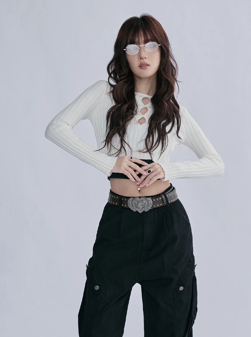 鏤空微辣針織長袖衫