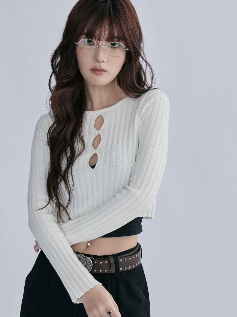 鏤空微辣針織長袖衫