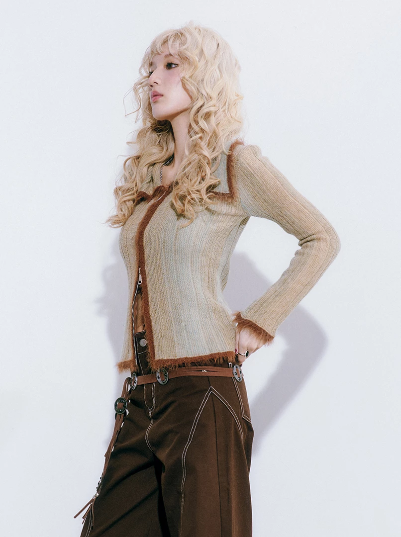 撞色雙拉鍊拼接上衣