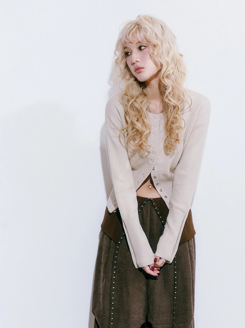 圓領針織螺紋收腰上衣