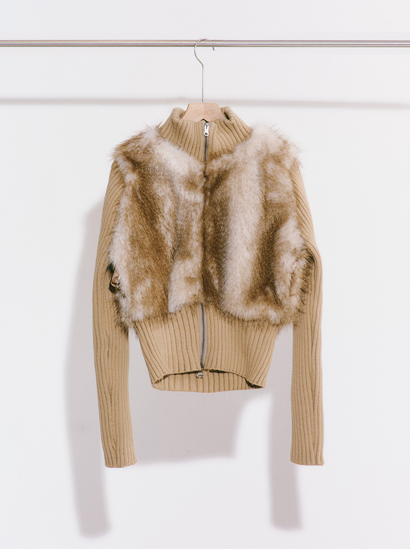 坑條毛毛背心長袖上衣