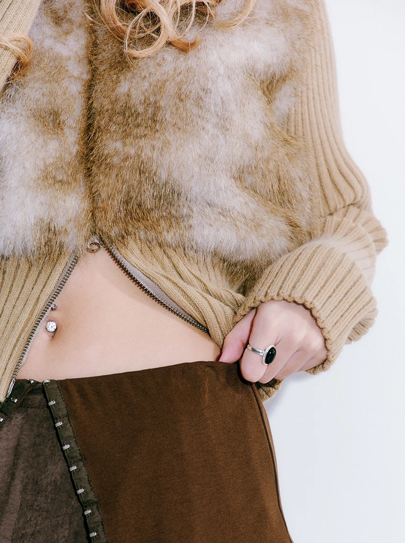 坑條毛毛背心長袖上衣