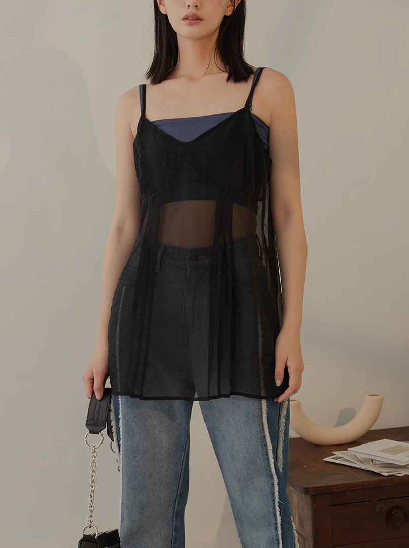 透膚細肩雪紡背心