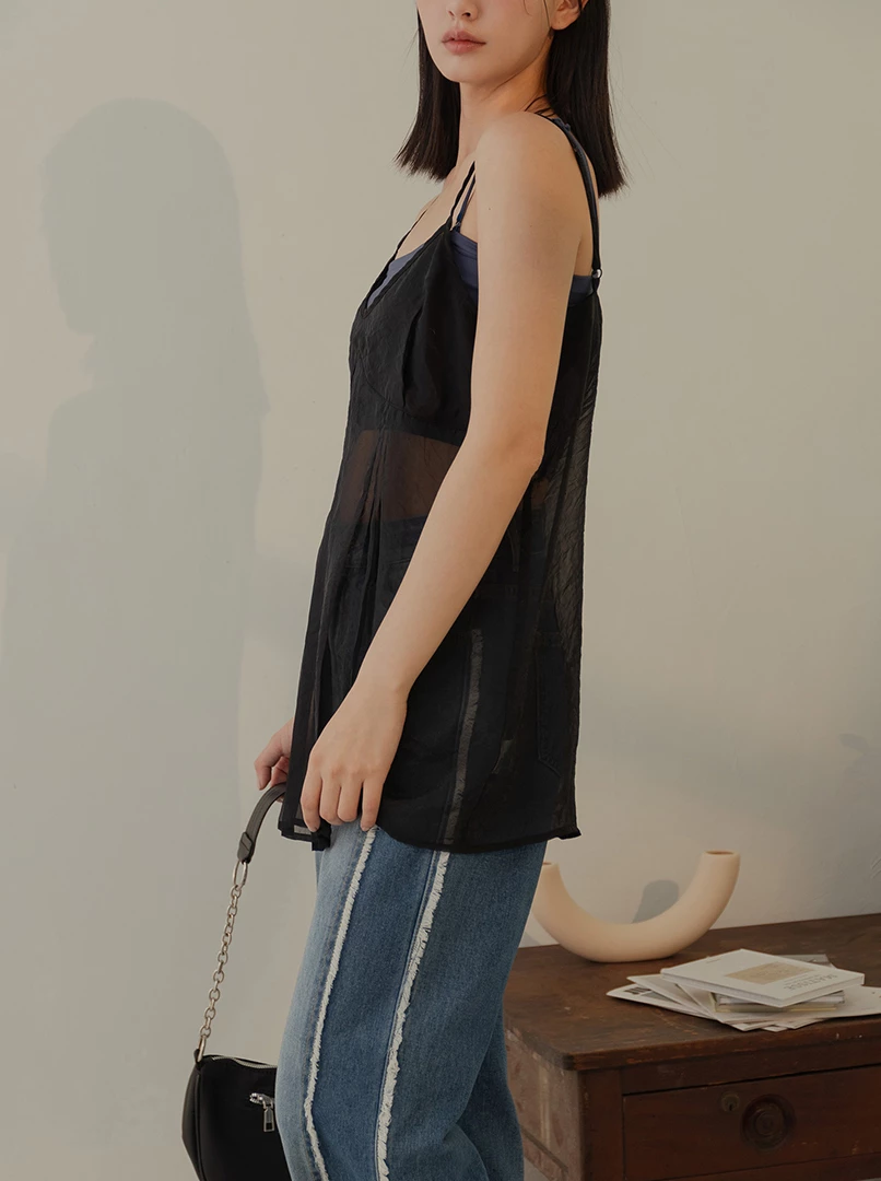 透膚細肩雪紡背心