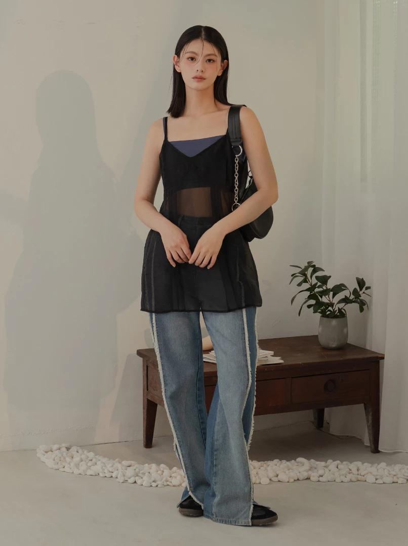 透膚細肩雪紡背心