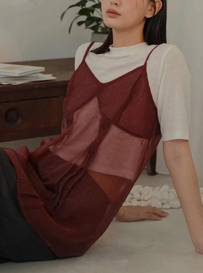 透膚細肩雪紡背心