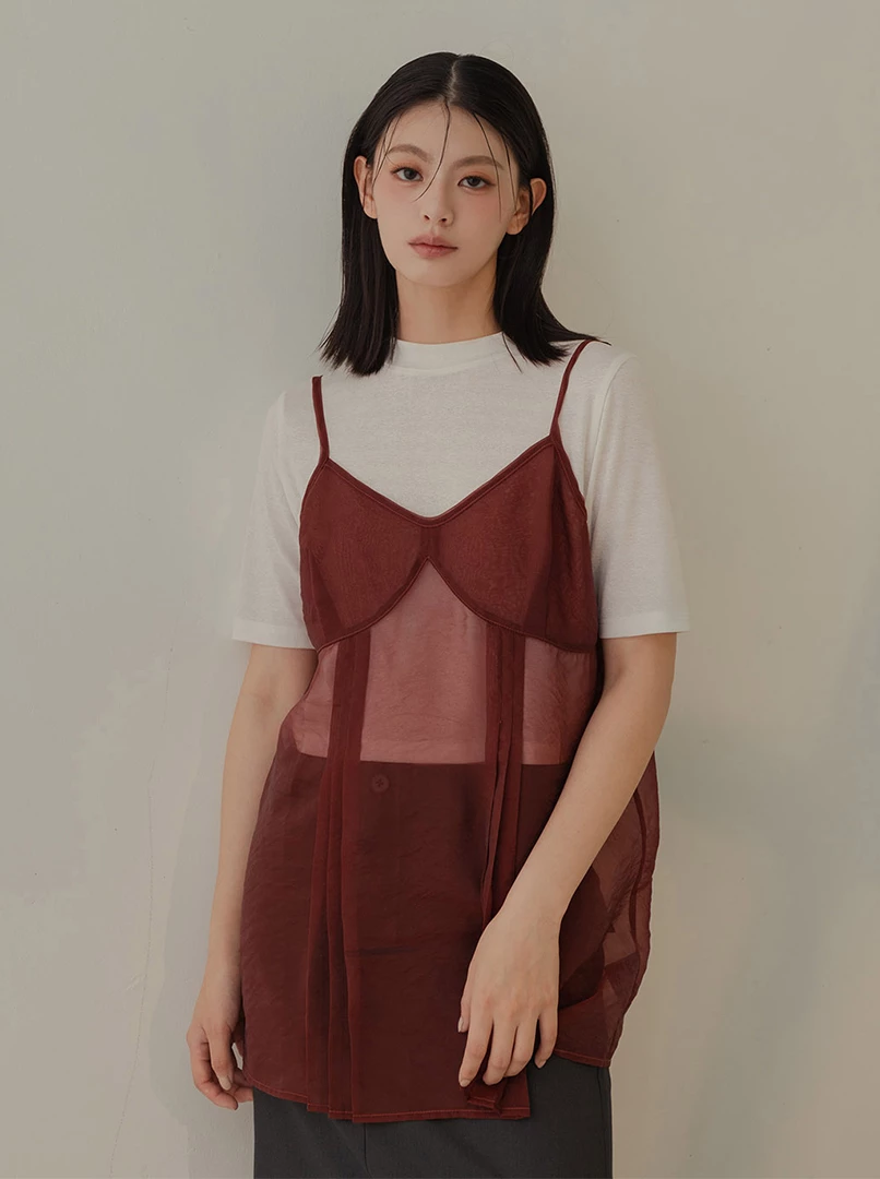 透膚細肩雪紡背心