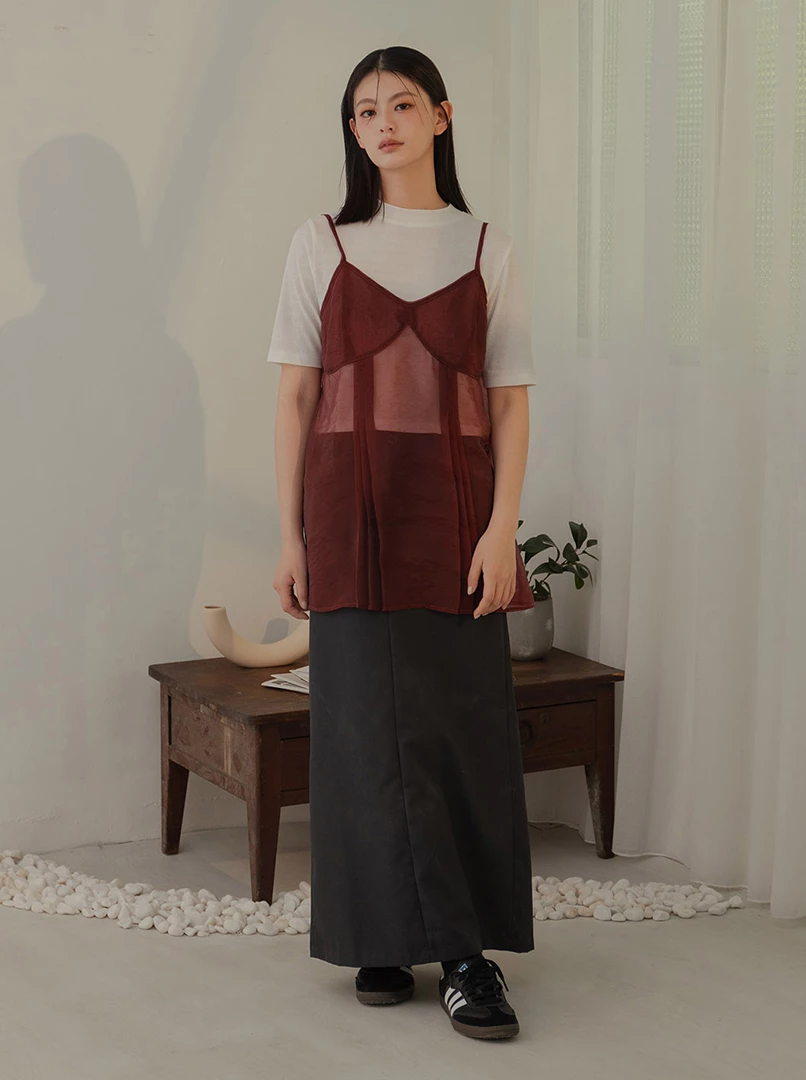 透膚細肩雪紡背心