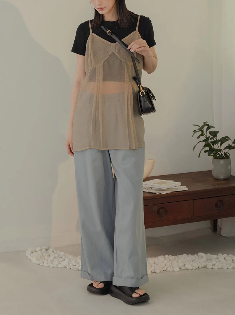 透膚細肩雪紡背心