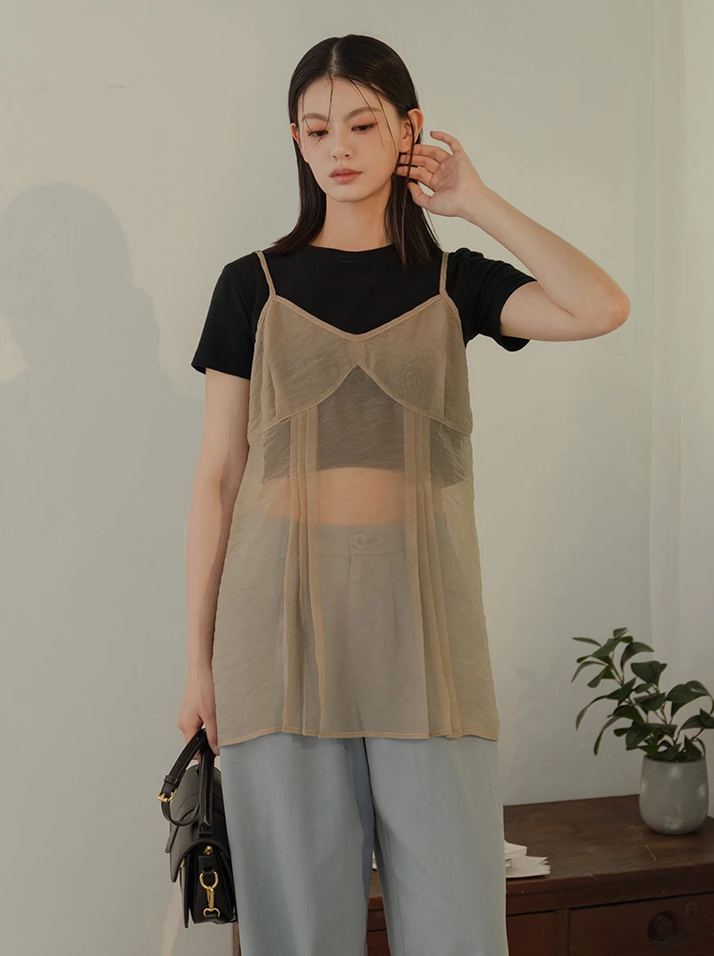 透膚細肩雪紡背心