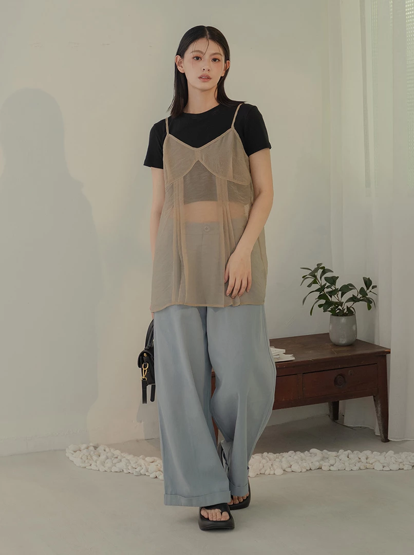 透膚細肩雪紡背心