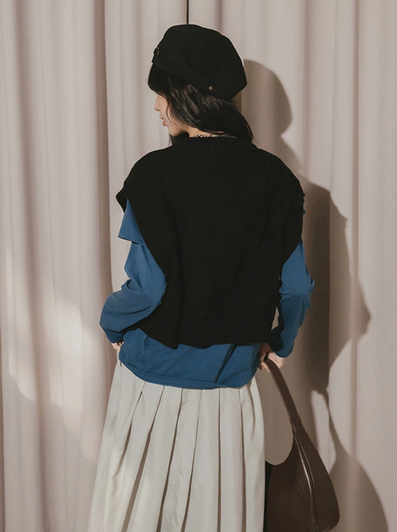 立體格子針織背心