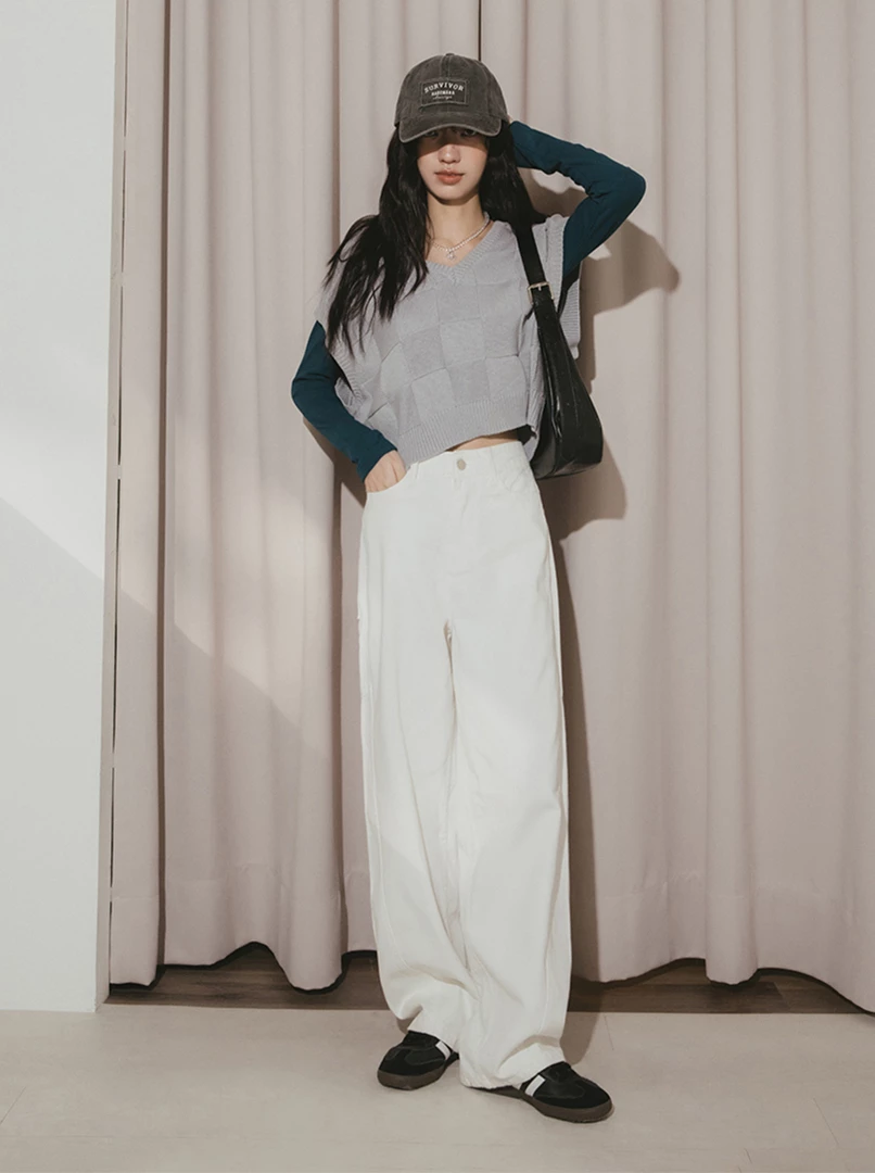 立體格子針織背心