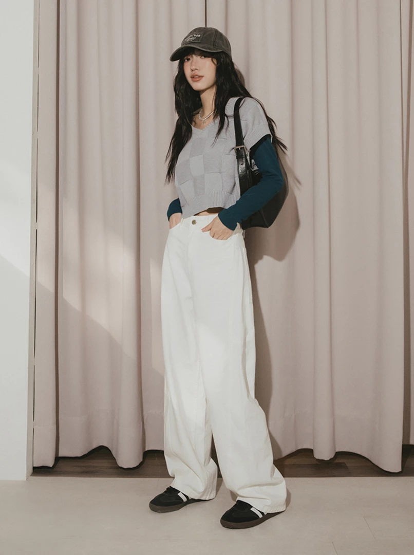 立體格子針織背心