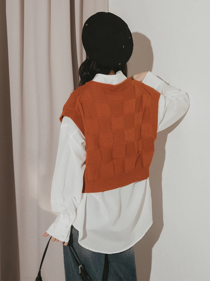 立體格子針織背心