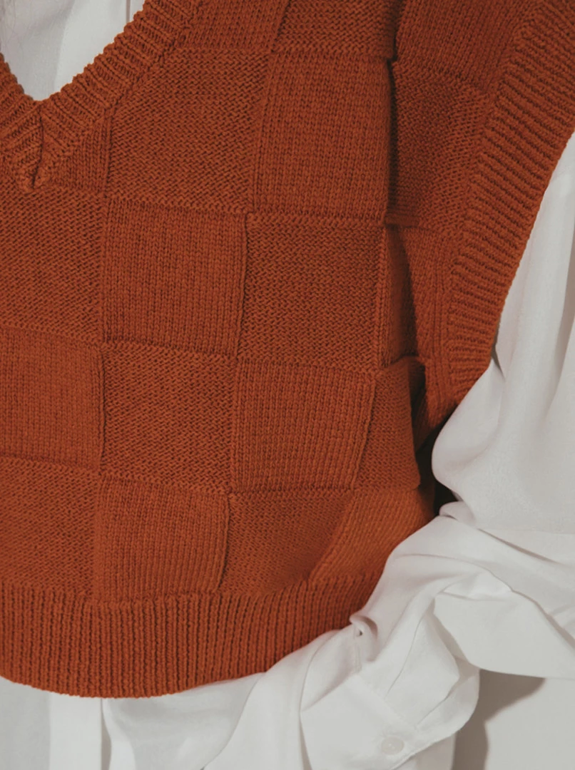 立體格子針織背心