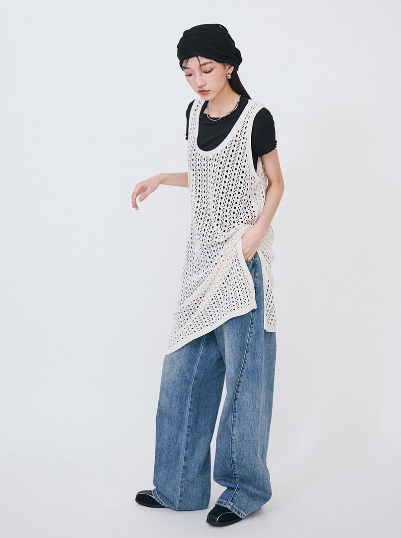 U領簍空針織背心