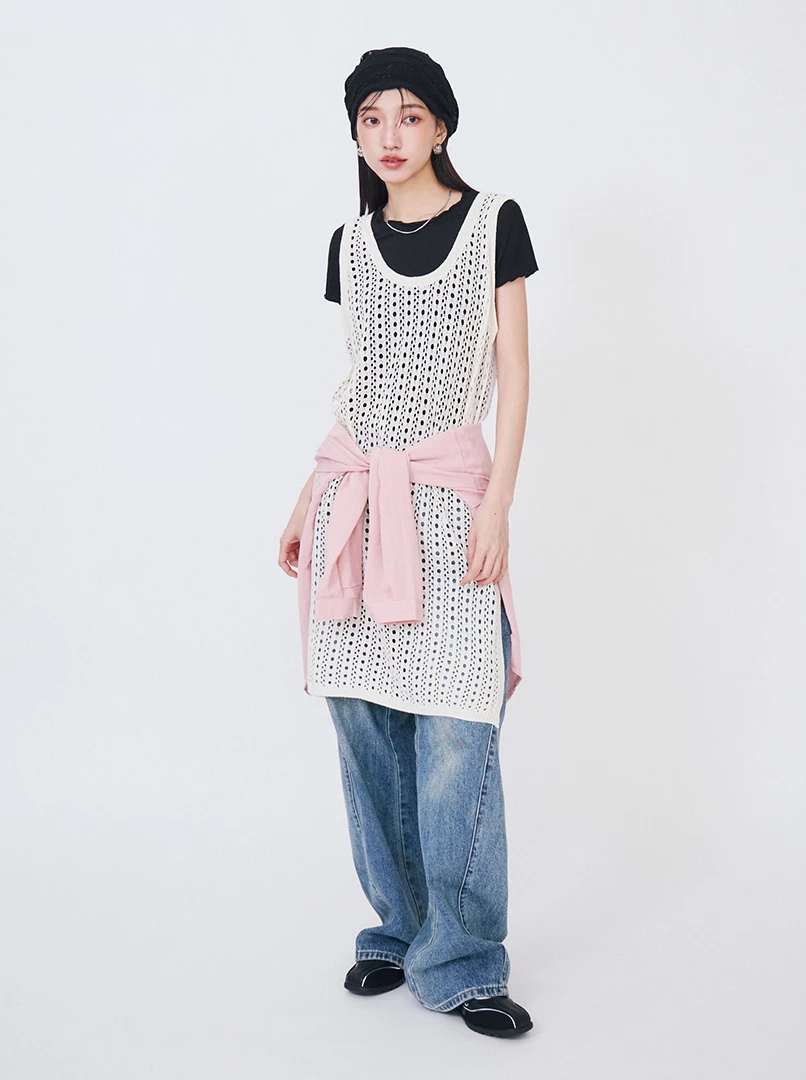 U領簍空針織背心