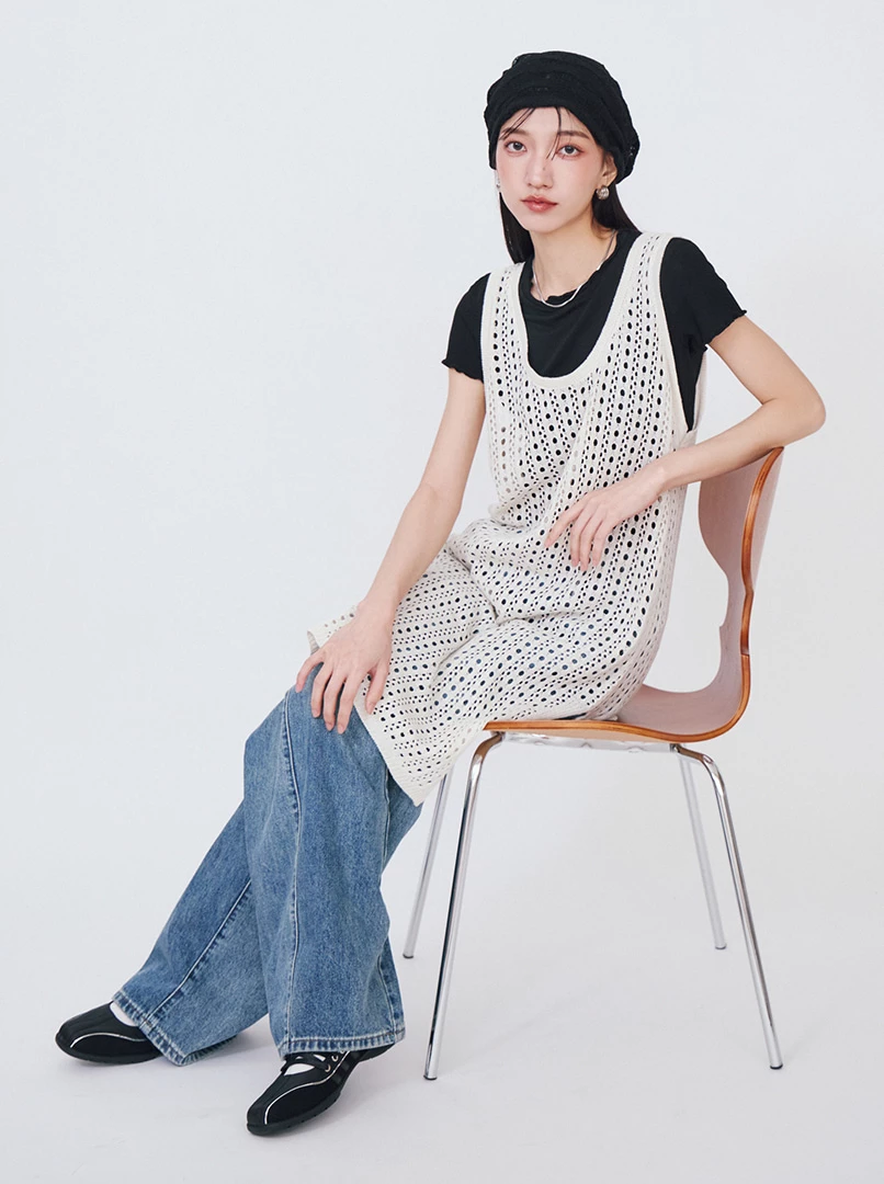 U領簍空針織背心