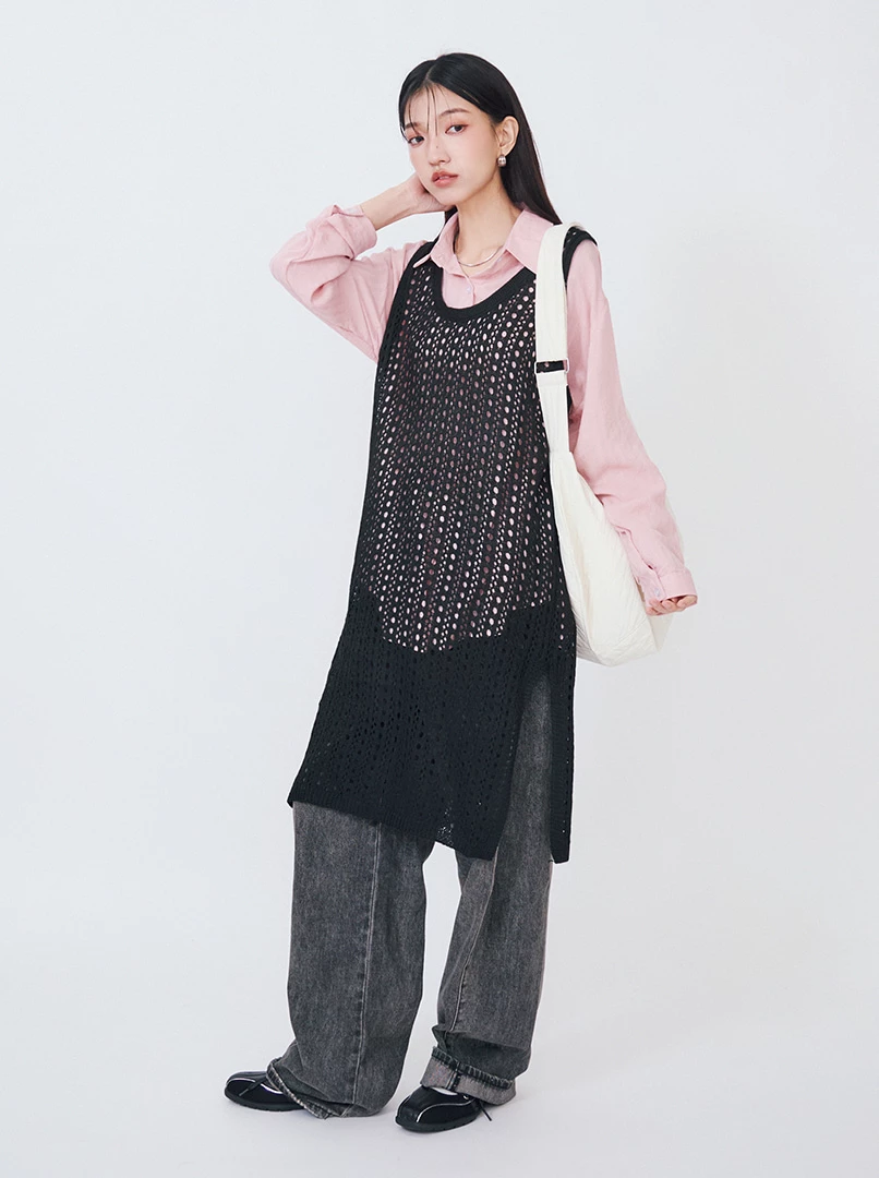 U領簍空針織背心