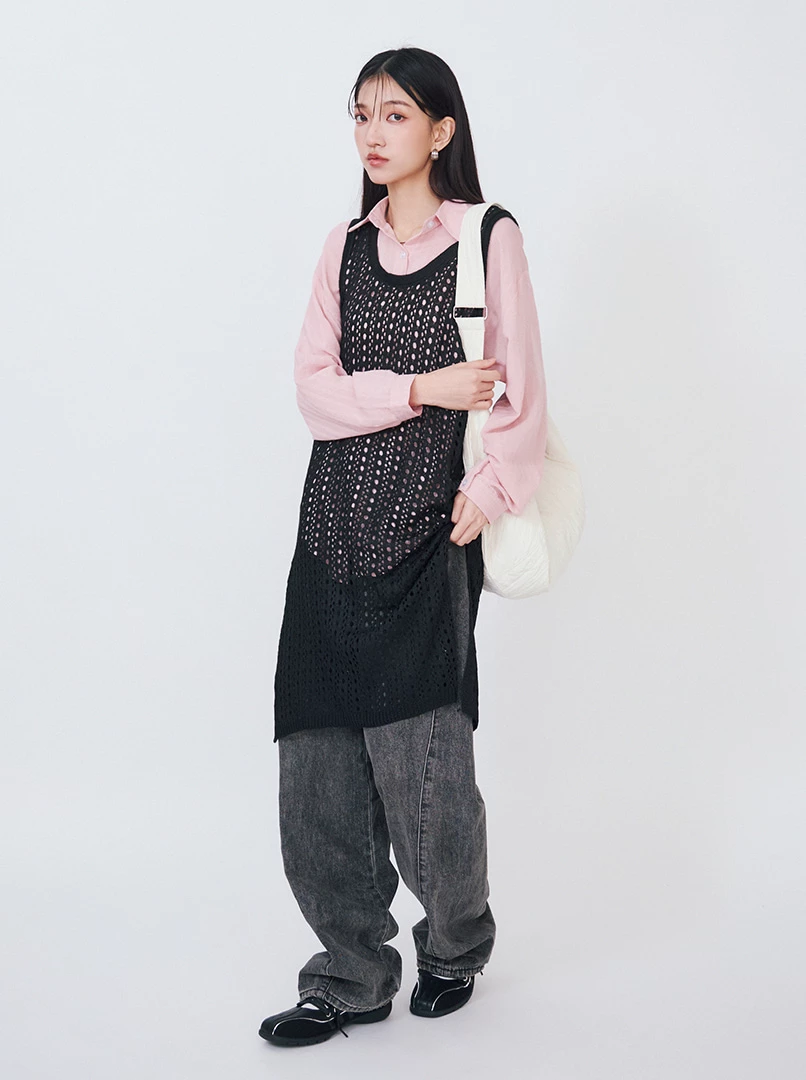 U領簍空針織背心