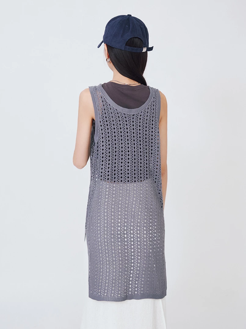 U領簍空針織背心