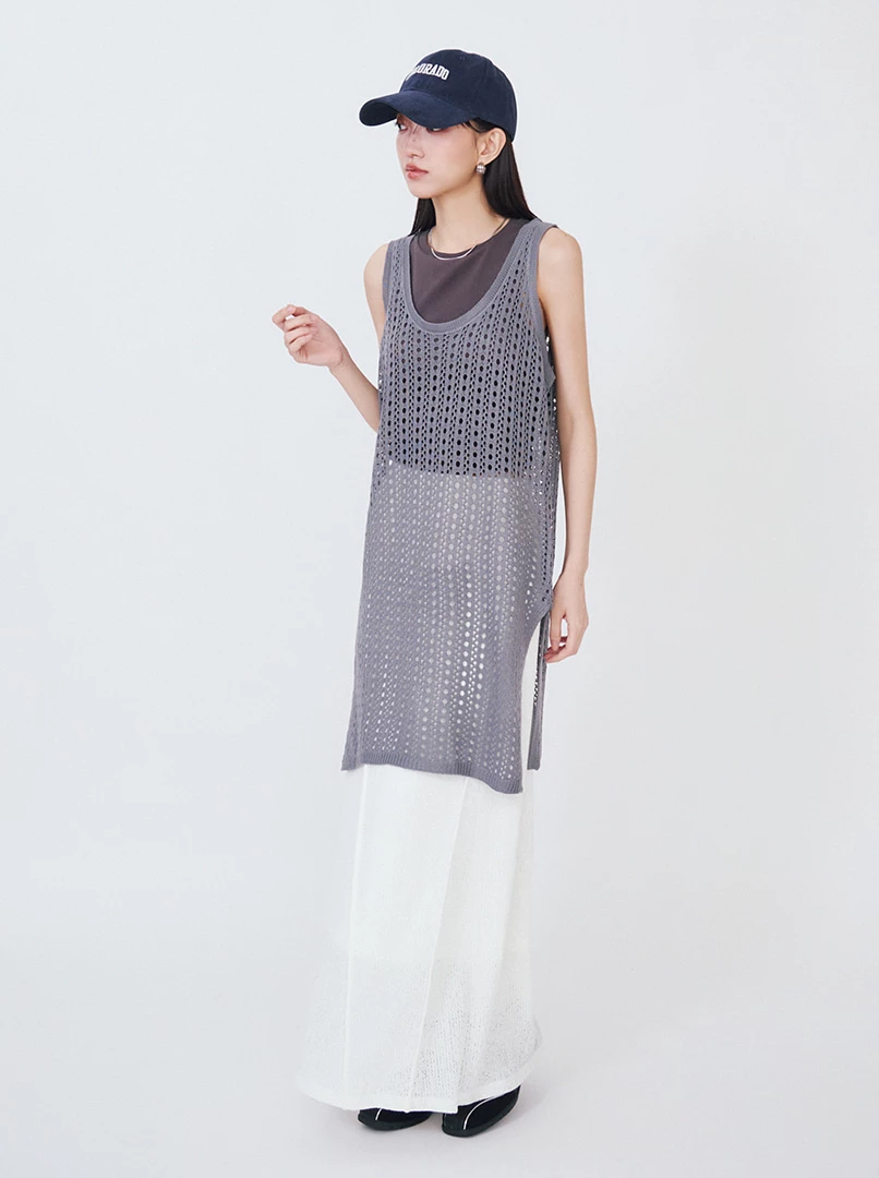 U領簍空針織背心