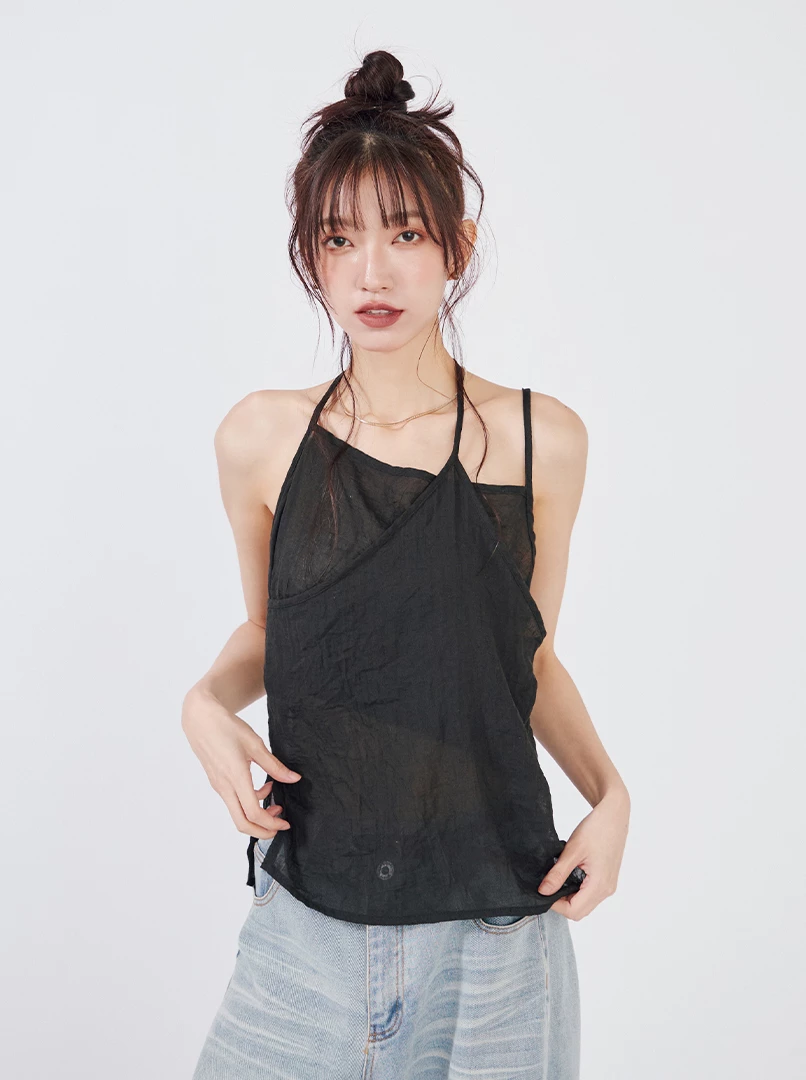 薄紗微透繫帶背心