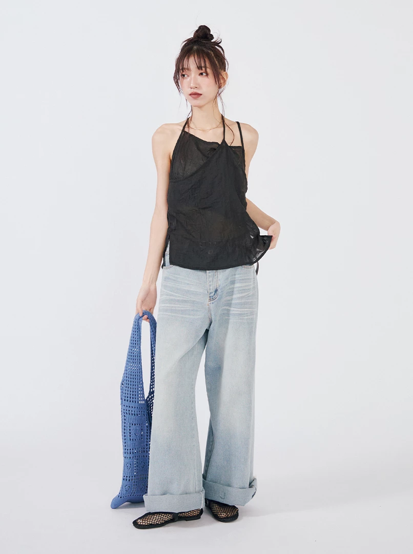 薄紗微透繫帶背心