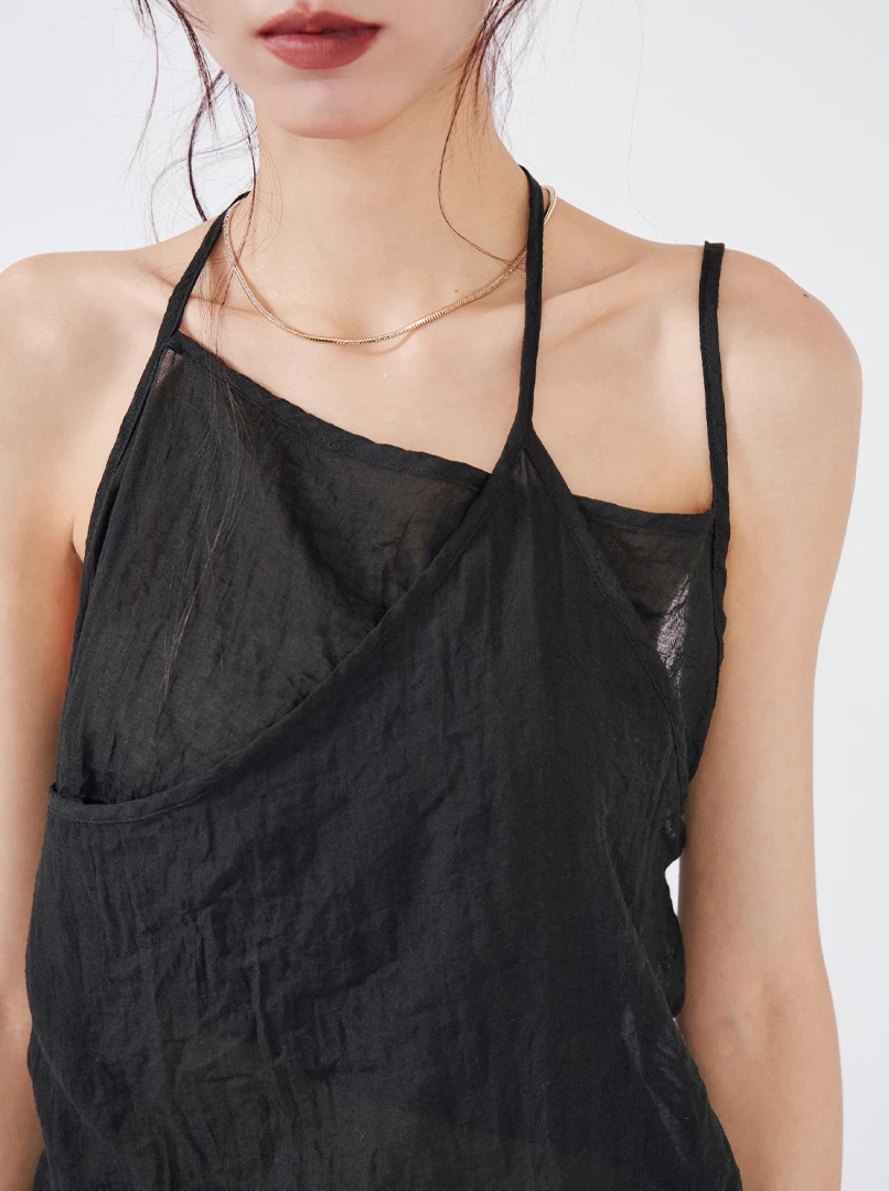 薄紗微透繫帶背心