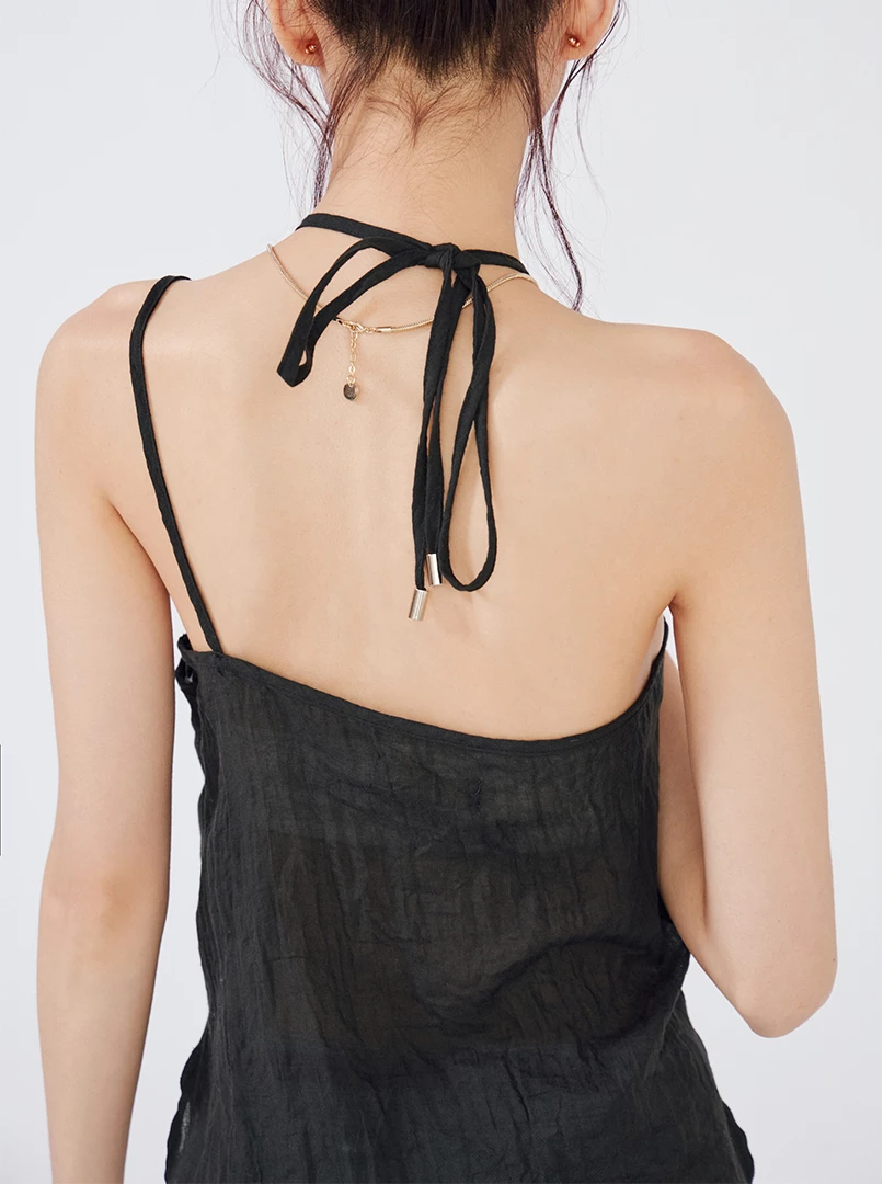 薄紗微透繫帶背心