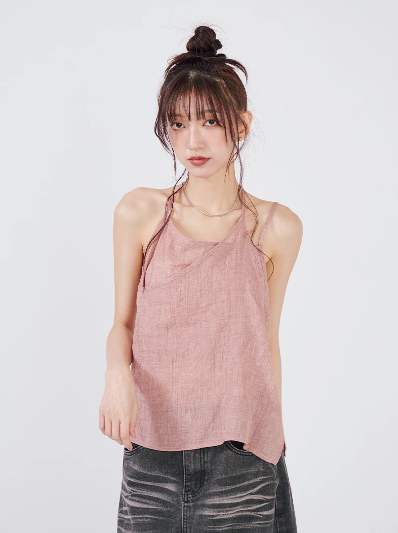 薄紗微透繫帶背心