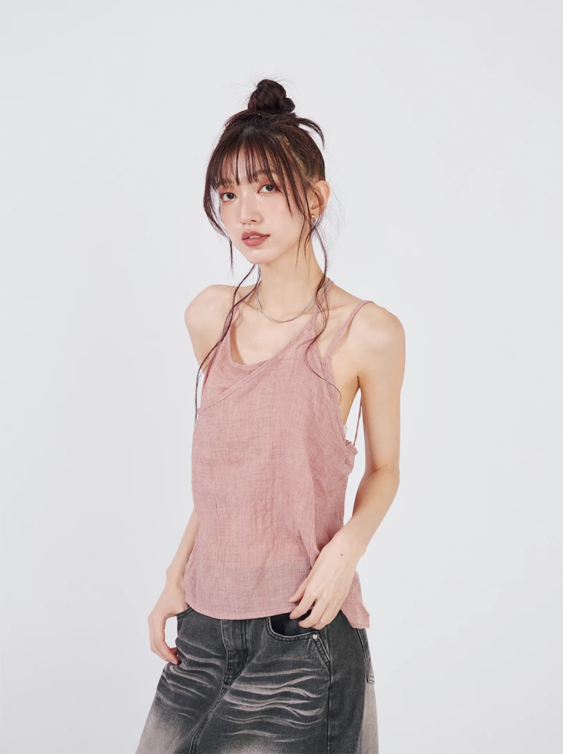 薄紗微透繫帶背心