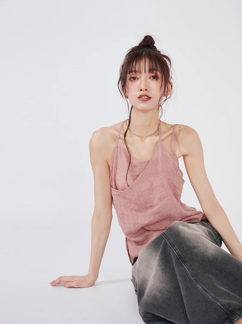 薄紗微透繫帶背心